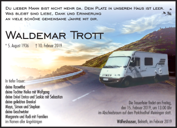 Traueranzeige von Waldemar Trott von Südthüringer Presse
