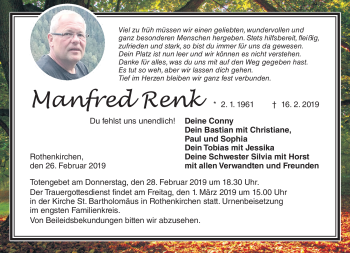 Traueranzeige von Manfred Renk von Neue Presse Coburg