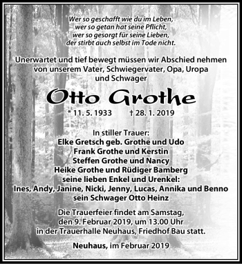 Traueranzeige von Otto Grothe von Südthüringer Presse