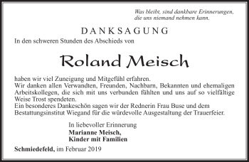 Traueranzeige von Roland Meisch von Südthüringer Presse