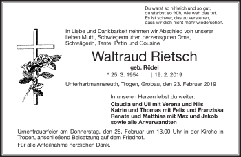 Traueranzeige von Waltraud Rietsch von Frankenpost