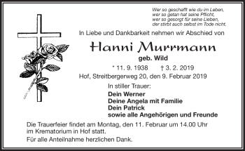 Traueranzeige von Hanni Murrmann von Frankenpost