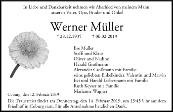 Traueranzeige von Werner Müller von Neue Presse Coburg