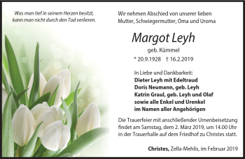 Traueranzeige von Margot Leyh von Südthüringer Presse