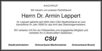Traueranzeige von Armin Leppert von Frankenpost
