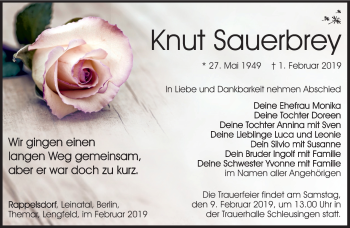 Traueranzeige von Knut Sauerbrey von Südthüringer Presse