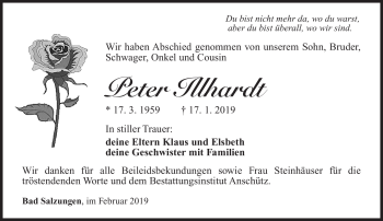 Traueranzeige von Peter Illhardt von Südthüringer Presse