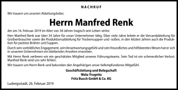 Traueranzeige von Manfred Renk von Neue Presse Coburg