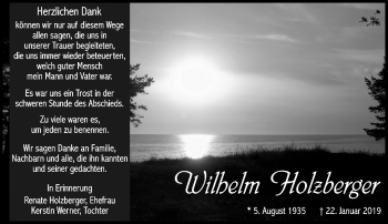 Traueranzeige von Wilhelm Holzberger von Südthüringer Presse