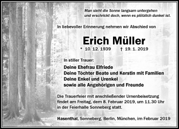 Traueranzeige von Erich Müller von Südthüringer Presse