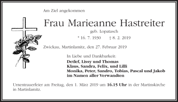 Traueranzeige von Marieanne Hastreiter von Frankenpost