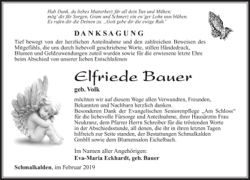 Traueranzeige von Elfriede Bauer von Südthüringer Presse