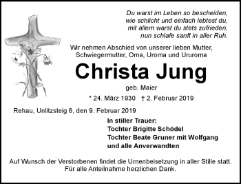 Traueranzeige von Christa Jung von Frankenpost