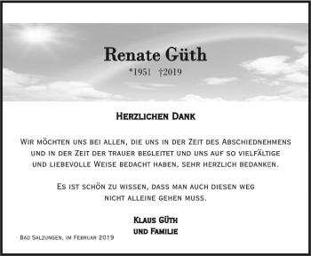 Traueranzeige von Renate Güth von Südthüringer Presse