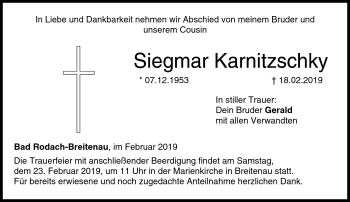 Traueranzeige von Siegmar Karnitzschky von Neue Presse Coburg