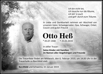 Traueranzeige von Otto Heß von Südthüringer Presse