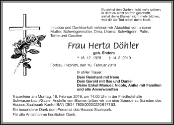 Traueranzeige von Herta Döhler von Frankenpost