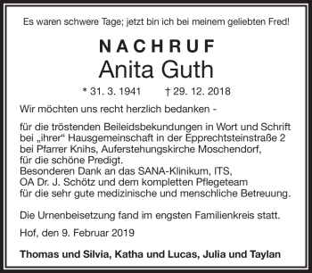 Traueranzeige von Anita Guth von Frankenpost