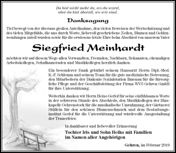 Traueranzeige von Siegfried Meinhardt von Südthüringer Presse
