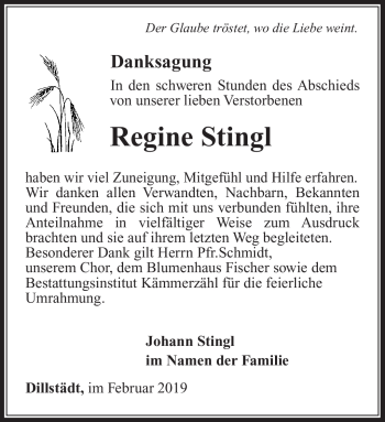 Traueranzeige von Regine Stingl von Südthüringer Presse