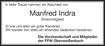 Traueranzeige von Manfred Indra von Frankenpost