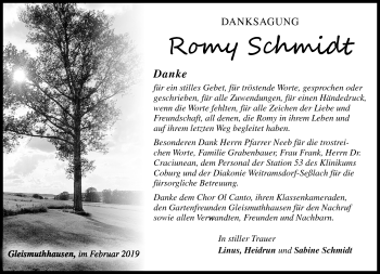 Traueranzeige von Romy Schmidt von Neue Presse Coburg