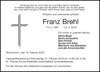 Traueranzeige von Franz Brehl von Neue Presse Coburg