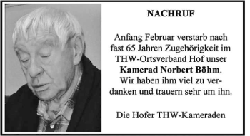 Traueranzeige von Norbert Böhm von Frankenpost