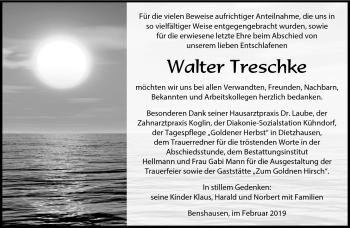 Traueranzeige von Walter Treschke von Südthüringer Presse