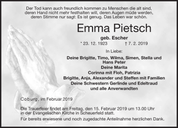 Traueranzeige von Emma Pietsch von Neue Presse Coburg