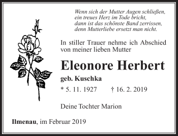 Traueranzeige von Eleonore Herbert von Südthüringer Presse
