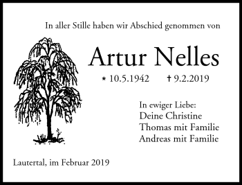 Traueranzeige von Artur Nelles von Neue Presse Coburg