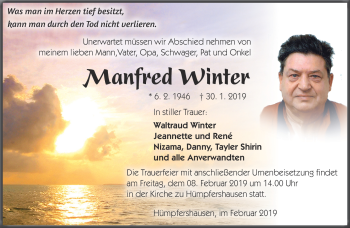 Traueranzeige von Manfred Winter von Südthüringer Presse