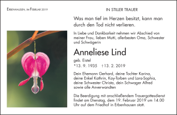 Traueranzeige von Lind Anneliese von Südthüringer Presse