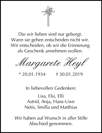 Traueranzeige von Margarete Heyl von Neue Presse Coburg