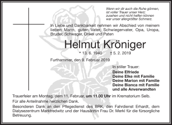 Traueranzeige von Helmut Kröniger von Frankenpost