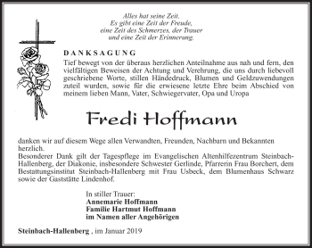 Traueranzeige von Fredi Hoffmann von Südthüringer Presse