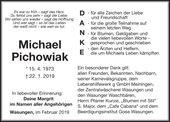 Traueranzeige von Michael Pichowiak von Südthüringer Presse