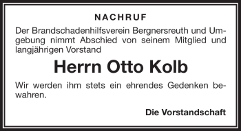 Traueranzeige von Otto Kolb von Frankenpost