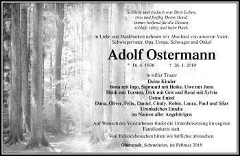 Traueranzeige von Adolf Ostermann von Südthüringer Presse
