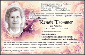 Traueranzeige von Renate Trommer von Südthüringer Presse