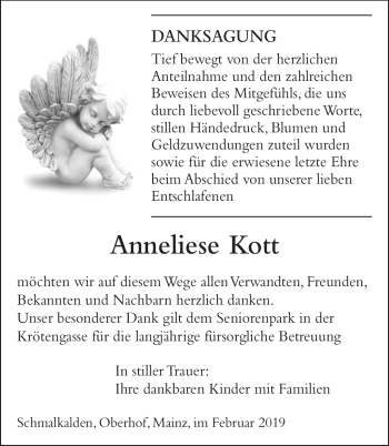 Traueranzeige von Anneliese Kott von Südthüringer Presse