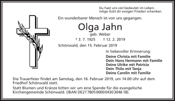 Traueranzeige von Olga Jahn von Frankenpost