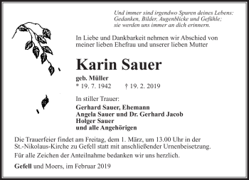Traueranzeige von Karin Sauer von Südthüringer Presse