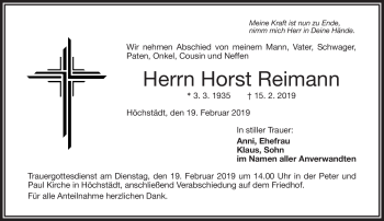 Traueranzeige von Horst Reimann von Frankenpost