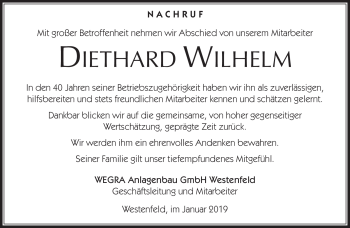 Traueranzeige von Diethard Wilhelm von Südthüringer Presse