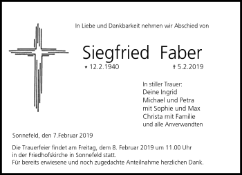 Traueranzeige von Siegfried Faber von Neue Presse Coburg