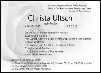 Traueranzeige von Christa Ultsch von Neue Presse Coburg
