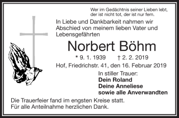 Traueranzeige von Norbert Böhm von Frankenpost
