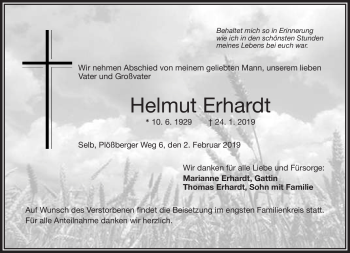 Traueranzeige von Helmut Erhardt von Frankenpost